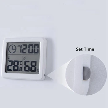 Skaitmeninis LCD Termometras su Drėgmėmačiu Laikrodis Matavimo Patalpų Temperatūros Drėgmės Matuoklis Daviklis Įrankis