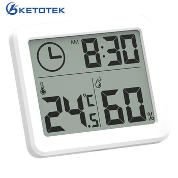 Skaitmeninis LCD Termometras su Drėgmėmačiu Laikrodis Matavimo Patalpų Temperatūros Drėgmės Matuoklis Daviklis Įrankis