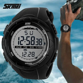 SKMEI Lauko Sporto Elektroniniai Laikrodžiai Chrono Smūgiams Laikrodžius Mens Vandeniui Skaitmeninio Signalo Vyrų Laikrodis Vyrų 1025