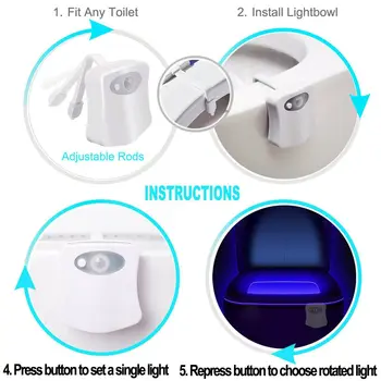 Smart Tualetas naktinė lempa LED Kūno Judesio Aktyvuota on/Off Sėdynės Jutiklis Lempos Vonios kambarys 8 Įvairiaspalviais Tualetas Lempos Karšto Pardavimo