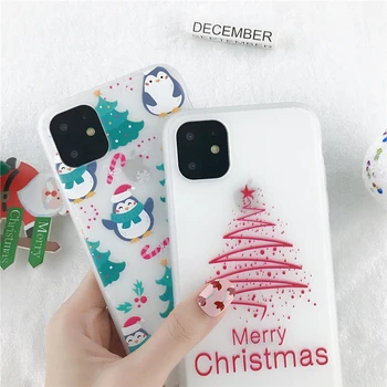 Sniego Kalėdų Dovana Atveju iPhone, 11 Pro Max X XR XS Xs Max 5 5s 6 6s 7 8Plus Mielas Ėriukų Turėti Elnias Pingvinas Gyvūnų Minkštas Viršelis