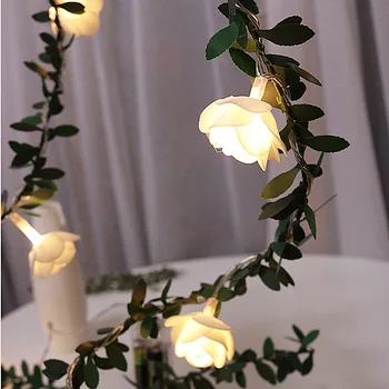 Solar/USB/Baterijos Rožių Gėlių Lapų LED String Žibintai, 1.5 M/3M/6M Žalia Lapų Girlianda Lempa, Valentino Diena, Vestuvės, Kalėdos,