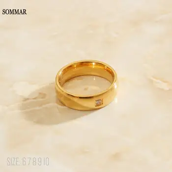 SOMMAR Didmeninė 2020 karšto pardavimo Žiedas su Cirkonio naujas Aukso spalvos žiedas moterų apvalaus žiedo vyrų kalėdų dovana