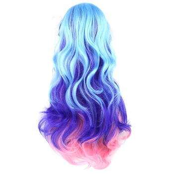Soowee 13 Spalvų Ilgas Garbanotas Sintetinių Plaukų Perukas Šalies Hairpiece Mėlyna Rožinė Vaivorykštė Ombre Spalva Netikrų Plaukų Cosplay Perukai Moterims