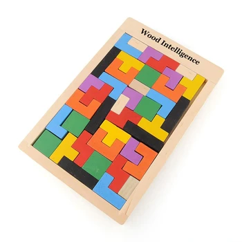 Spalvinga 3D Dėlionė Medinė Tangram Matematikos Žaislai Tetris Žaidimas Vaikams Pre-school Magination Intelektinės Švietimo Žaislas Vaikams