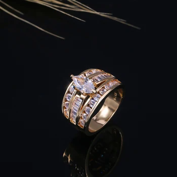 Spalvingas Trijų sluoksnių Užpildyti Baltas Cirkonis Kristalų Žiedai Moterims Prabangių Vestuvių Juostoje Aukso Spalvos Sužadėtuvių Žiedai Papuošalai Z3P337