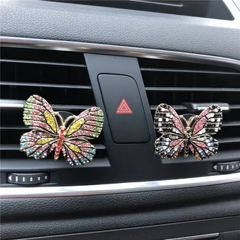 Spalvos drugelis modeliavimo automobilių oro gaiviklis Išskirtinį lady reikmenys, Metalo crystal butterfly auto kvepalai Ornamentu