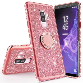 Spindi Blizgučiai Magnetinio Piršto Atveju, Samsung Galaxy S10 S10e S8 S9 Plus A5 A7 2018 A6 A8 Pastaba 8 9 Bling 360 Žiedas Galinį Dangtelį