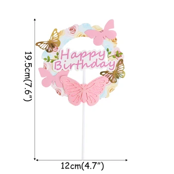 Su gimtadieniu tortas topper rožinės spalvos drugelio formos tortas toppers nustatyti kūdikio mergina gimtadienio tortas dekoro baby shower papuošalai