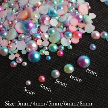 Sumaišyti 600pcs/1box 3/4/5/6/8mm Undinė AB Pusę perlų lipdukas, skirtas 
