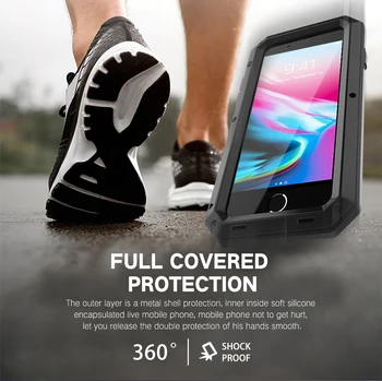 Sunkiųjų Doom Šarvai Vandeniui Telefono dėklas Skirtas iPhone 11 12 Pro X XR 6 6S 7 8Plus 5S SE XS MAX 360 Visiškai atsparus smūgiams Metalo Dangčiu