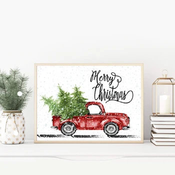 Sunkvežimių Kalėdų Eglutės Namų dekoro Šiaurės Drobės HD Spaudinių Paveikslų Modulinės Nuotraukas Šiuolaikinio Meno kūrinius, Miegamojo Sienos Meno Plakatas