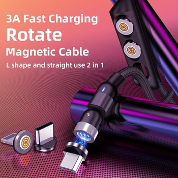 SUNPHG 3A Magnetinio USB Laidas, Greito Įkrovimo Su LED Ir 540 Laipsnių Bendable Duomenų iphone 11/12 C Tipo Mikro Už 