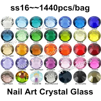Super Blizga 1440pcs/maišas,SS16 (3.8-4.0 mm), Įvairių Spalvų Crystal AB 3D Butas Atgal Ne karštųjų Pataisų Nagų Dailės Cirkonio Apdaila