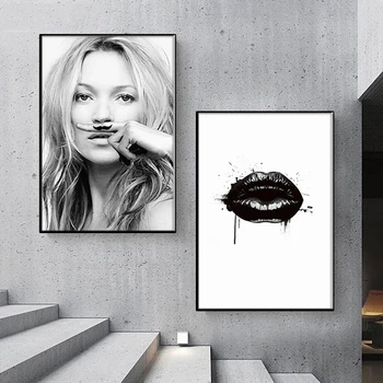 Supermodelis Kate Moss Šiaurės minimalistiniai plakatai ir spausdina Skandinavijos paveikslų kambarį freskomis Šiuolaikinio namų dekoro