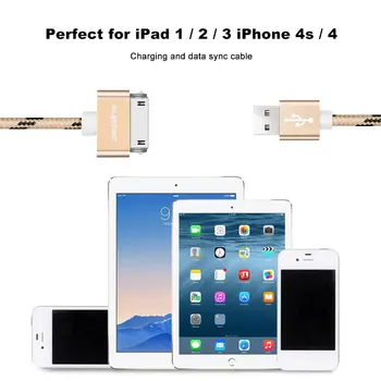 SUPTEC 2M 3M USB Kabelį Greito Įkrovimo iPhone 4S, 4, iPad 1 2 3 iPod Nano iTouch Nailono Tinklelio 30 Pin Įkroviklis Duomenų Kabelis Laido