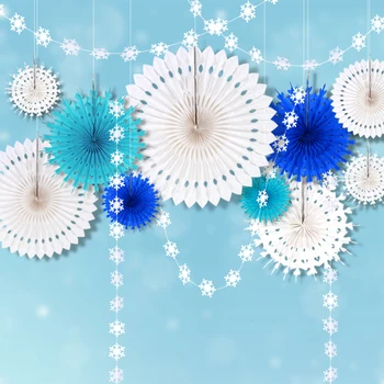 Sušaldyti Balta Mėlyna Merginos Gimtadienio Rinkinių Reikmenys, Popieriaus 3D Snaigių Girliandą Kūdikių Dušas Namų Arenoje kalėdinė Dekoracija