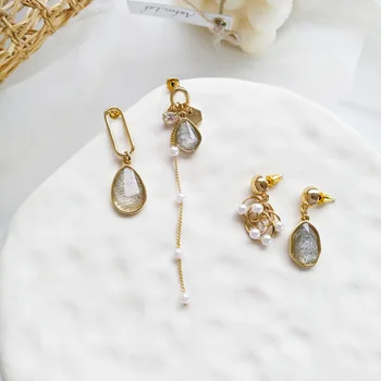 Tabaluoti Auskarai ilgai Mados Asimetrija perlo auskaru moterų geometrinis kutas auskarai Populiarus kristalų auskarai moterims, papuošalai