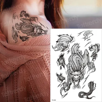 Tatuiruotė tatuiruotė rankovėmis lipdukas vyrų laikina tatuiruotė vilkas, tatuiruotė tiger cat nuryti tatuiruotės vandeniui netikras, tatuiruotė krūtinės kūno menas berniukai