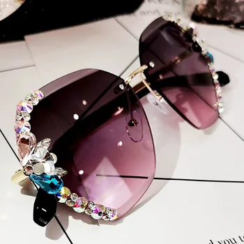 Taškus akiniai nuo saulės moterims bling diamond prekės dizaineris vyrų saulės akiniai kristalų ponios Derliaus atspalvių kalnų krištolas oculos 2020 m.