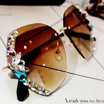 Taškus akiniai nuo saulės moterims bling diamond prekės dizaineris vyrų saulės akiniai kristalų ponios Derliaus atspalvių kalnų krištolas oculos 2020 m.