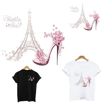 Termo lipdukai ant drabužių Mados Paryžiaus Bokšto Aukšti Kulniukai geležies pleistrai juostelėmis programos, skirtos drabužių, gėlių aplikacijos