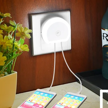 Thrisdar Naktį LED Šviesos Su Dual USB Prievadą, 5V 1A Sutemų iki Aušros Jutiklis USB Kištukas, Sienos Kroviklis Lempos Miegamasis Kūdikis Miega šviesos