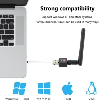 Tinklo plokštė Mini USB WiFi Adapterio plokštę 150 Mbps 2dBi WiFi adapteris PC WiFi Antena WiFi Dongle 2.4 G USB, Ethernet, WiFi Imtuvas