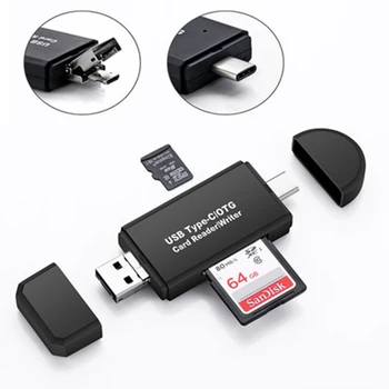 Tipas C & micro USB ir USB 3 In 1 OTG Kortelių Skaitytuvas Didelės spartos USB2.0 Universalus OTG TF/SD Android Kompiuteris Plėtinio Antraštės