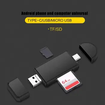 Tipas C+Micro-USB+USB 3 in 1 OTG Kortelių Skaitytuvas Didelės spartos USB2.0 Atminties Kortelių Skaitytuvas Android Kompiuteris
