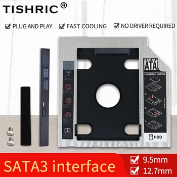 TISHRIC Universalios Aliuminio 2nd HDD Caddy 9.5 12.7 mm SATA 3.0 Kietojo Disko Dėžutė Optibay Talpyklos 2.5 SSD Nešiojamas DVD-ROM