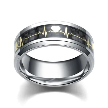 Titano plieno juoda EKG žiedas, nerūdijančio plieno žiedas žada EKG žiedas papuošalai, vyriški žiedas - moterų žiedas