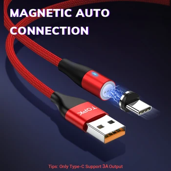 TOPK 1M 3A Magnetinio USB Kabelis Greitas Duomenų Krovimo Laidas iPhone Xs Max Magnetas Įkroviklis, Micro USB C Tipo Kabelio 