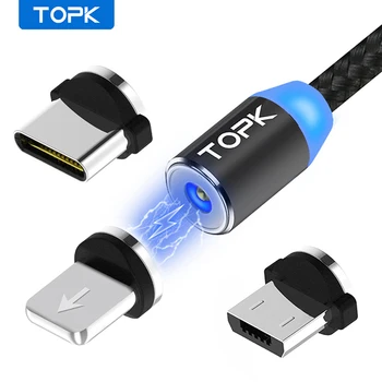 TOPK AM23 LED Magnetinio Micro USB Kabelis USB C Kabelio 
