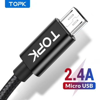 TOPK Micro USB Kabelis 2.4 Nailono Greito Įkrovimo USB Įkrovimo Kabeliu, Skirta 