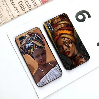 TPU Juoda Coque Atveju iPhone 12 7 11 Pro XR 6 X XS MAX 8 6S Plius 5 5S SE 2020 7Plus 11Pro Telefono Spalvinga meno afrikos mergina