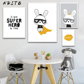 Triušis Sienos Menas Drobė Plakatų ir grafikos Animacinių filmų Bunny Dažymas Šiaurės Vaikams Apdailos Nuotraukas Kūdikių, Vaikų, Miegamojo Puošimas