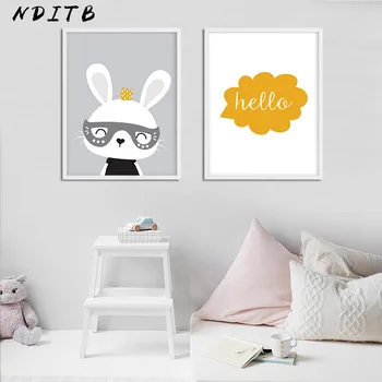 Triušis Sienos Menas Drobė Plakatų ir grafikos Animacinių filmų Bunny Dažymas Šiaurės Vaikams Apdailos Nuotraukas Kūdikių, Vaikų, Miegamojo Puošimas