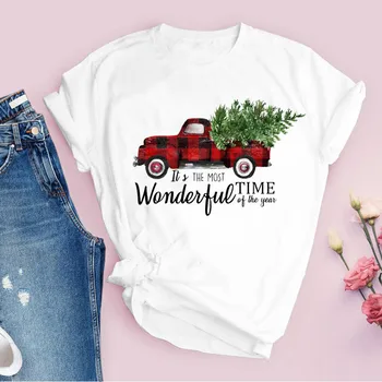 Trišakiai Moterų Spausdinti Sunkvežimių Dovana Sniegas Medis Laimingas, Sunkvežimių Linksmų Kalėdų Ponios Drabužiai Lady Viršūnes Drabužių Moterų Marškinėliai T-Shirt