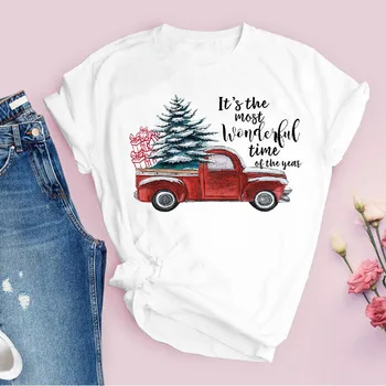 Trišakiai Moterų Spausdinti Sunkvežimių Dovana Sniegas Medis Laimingas, Sunkvežimių Linksmų Kalėdų Ponios Drabužiai Lady Viršūnes Drabužių Moterų Marškinėliai T-Shirt