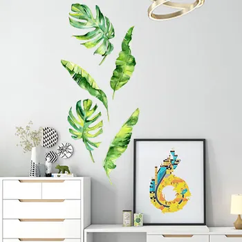 Tropinių augalų lapai 3D Sienų Lipdukai Gyvenamasis kambarys su Sofa-lova, TV Foną, apdailos jam prilygintą išsilavinimą Meno, Lipdukai namų dekoro žalias lipdukas