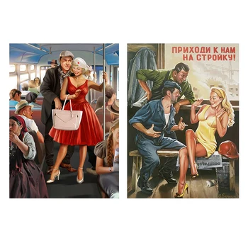 Trys Ratels SSSR, CCCP Derliaus Sovietų rusijos Pin Up Grožio sexy Merginos Plakatas, Tapyba 
