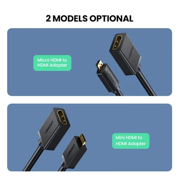 UGREEN 4K Micro HDMI suderinamus Adapteris Didelės Spartos Vyrų ir Moterų 4K 3D Aviečių Pi 4 GoPro 22cm Mini HDMI suderinamus Kabelis