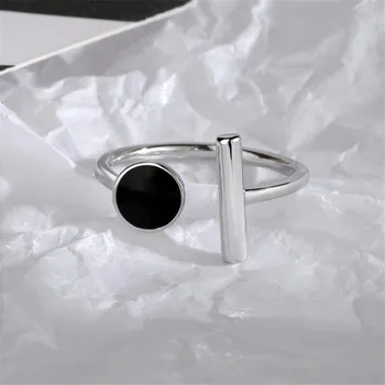 Uini-Tai karšto naujas 925 sterlingas sidabro juoda apvali geometrinis atidarymo reguliuojamas žiedo mados dinaminis saldus išskirtinį juvelyrikos ED880