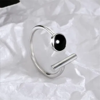 Uini-Tai karšto naujas 925 sterlingas sidabro juoda apvali geometrinis atidarymo reguliuojamas žiedo mados dinaminis saldus išskirtinį juvelyrikos ED880