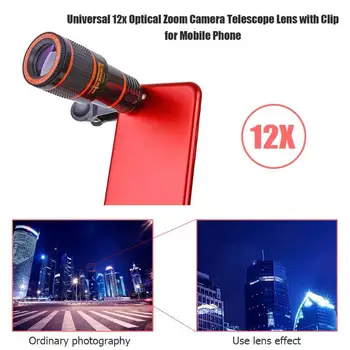 Universalus HD 12x Optinis Priartinimas Kameros Išorės Teleskopo Objektyvas su Clip Mobilaus Telefono