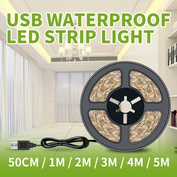 USB 5V LED Šviesos Juostelės 2835SMD 60Leds/M Lanksti Juosta Šviesos Namuose IP65 Waterproor Kaladėlė Šviesiai Patalpų Lempos nuo 0,5 M 1M 2M 3M 4M 5M
