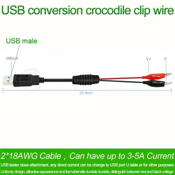 USB Alligator clips Krokodilas vielos Vyrų/moterų USB testeris Detektoriaus SROVĖS voltmetras ammeter pajėgumų galios matuoklis stebėti, ir tt