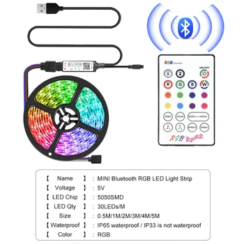 USB Bluetooth LED Šviesos Juostelės 5050 RGB Smart Valdymas LED Apšvietimas 5V Kelių Spalvų Diodų Juosta Lempos Muzikos Naktį, Šviesos, Home TV