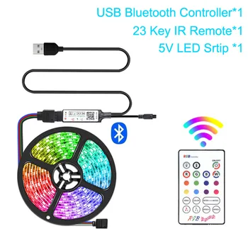 USB Bluetooth LED Šviesos Juostelės 5050 RGB Smart Valdymas LED Apšvietimas 5V Kelių Spalvų Diodų Juosta Lempos Muzikos Naktį, Šviesos, Home TV